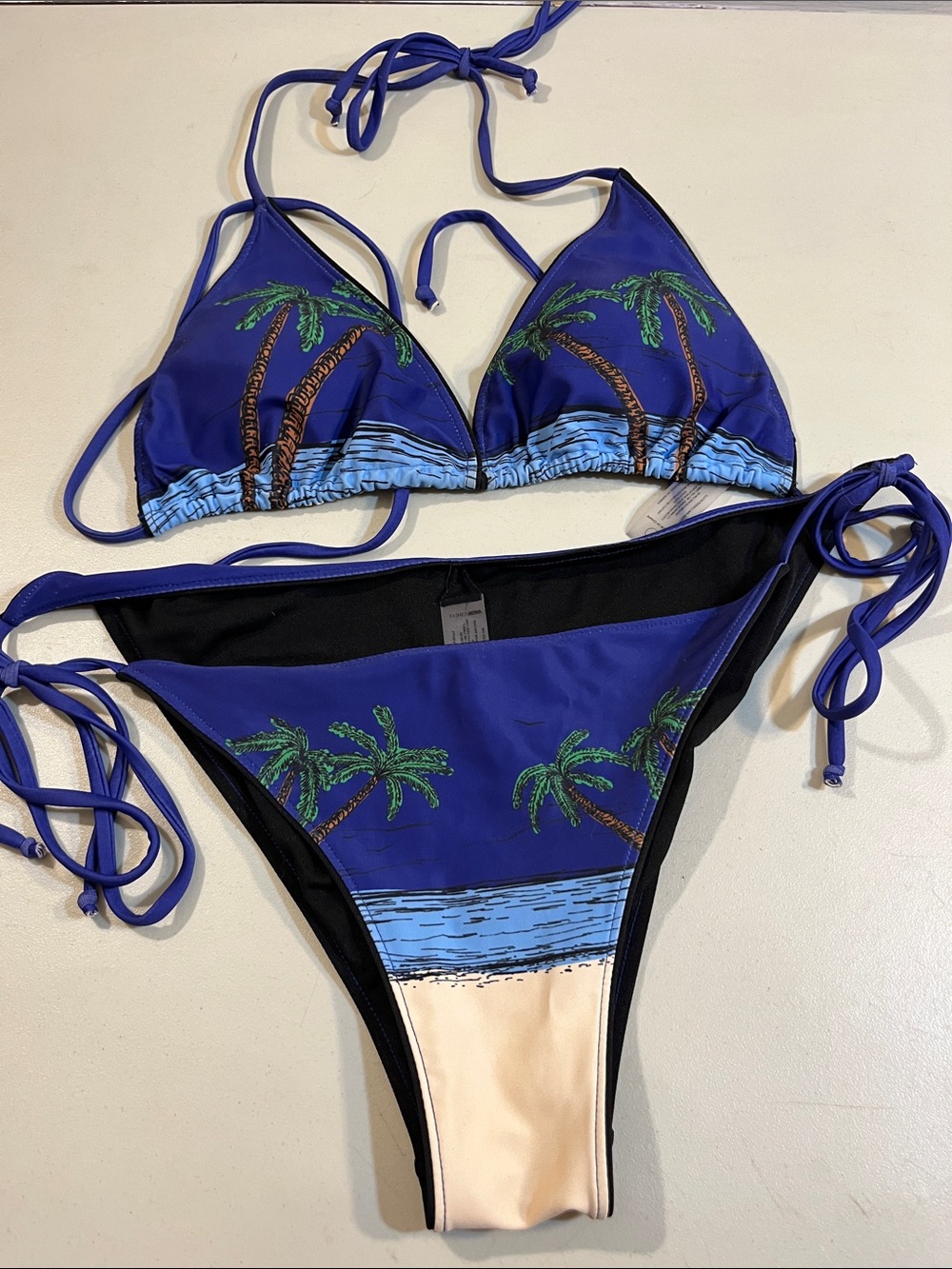 Fashion Nova Blue Palm Tree Tie String Bikini